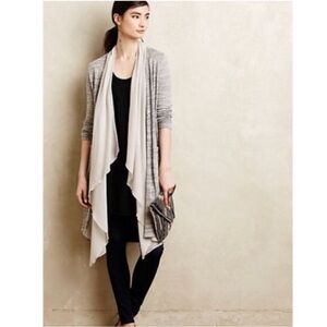 Anthropologie Saturday Sunday Eagan Open Front Long Cardigan Gray & Cream Size L